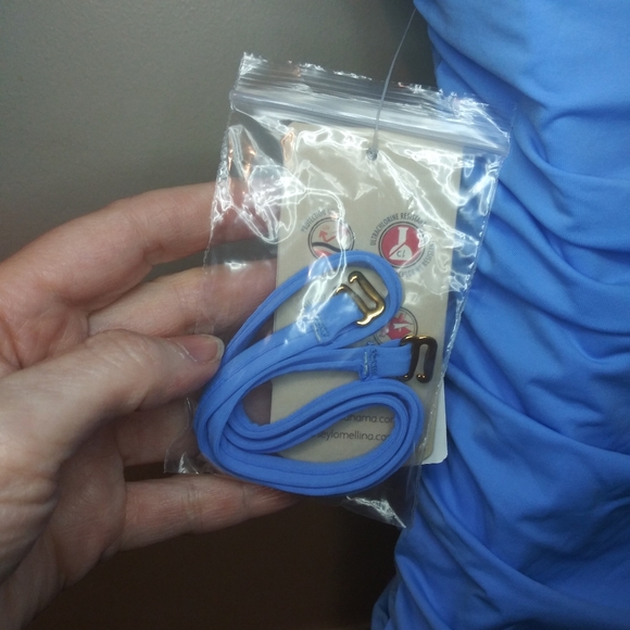 Tommy Bahama Pearl Solids Blue Shirred Twist Front Bandeau One Piece Swimsuit - Picture 10 of 16